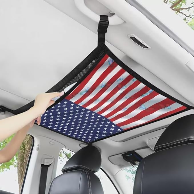 American Butterfly Flag Car Roof Storage Bag Hanging Car Storage Bag Premium Car Seat Organizer Inner Car Accessories Compatible with Most Vehicles