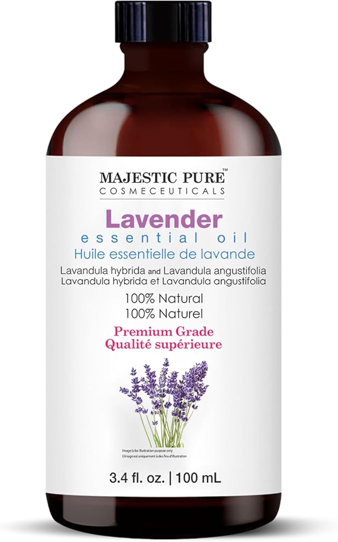 Majestic Pure Essential Oil with Glass Dropper - 100% Pure and Natural - Essential Oils for Diffuser, Aromatherapy, Soap and Candle Making, Lavender Essential Oil, Lavender Oil, 3.4 Fl Oz