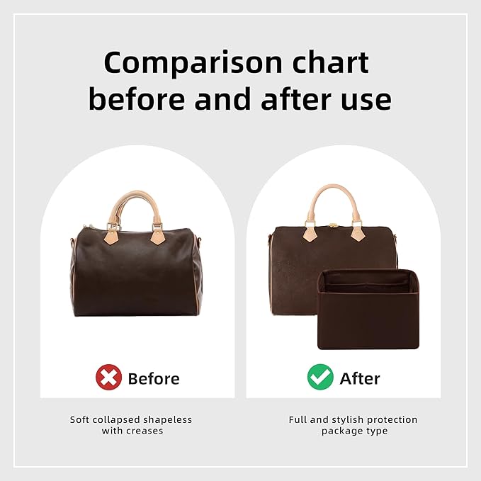 DGAZ Silk Purse Organizer Insert Fits LV Speedy 16/20/25/30/35/45 bags，Silky Smooth Bag Organizer，Luxury Handbag & Tote Shaper（Global Brown，SP20）