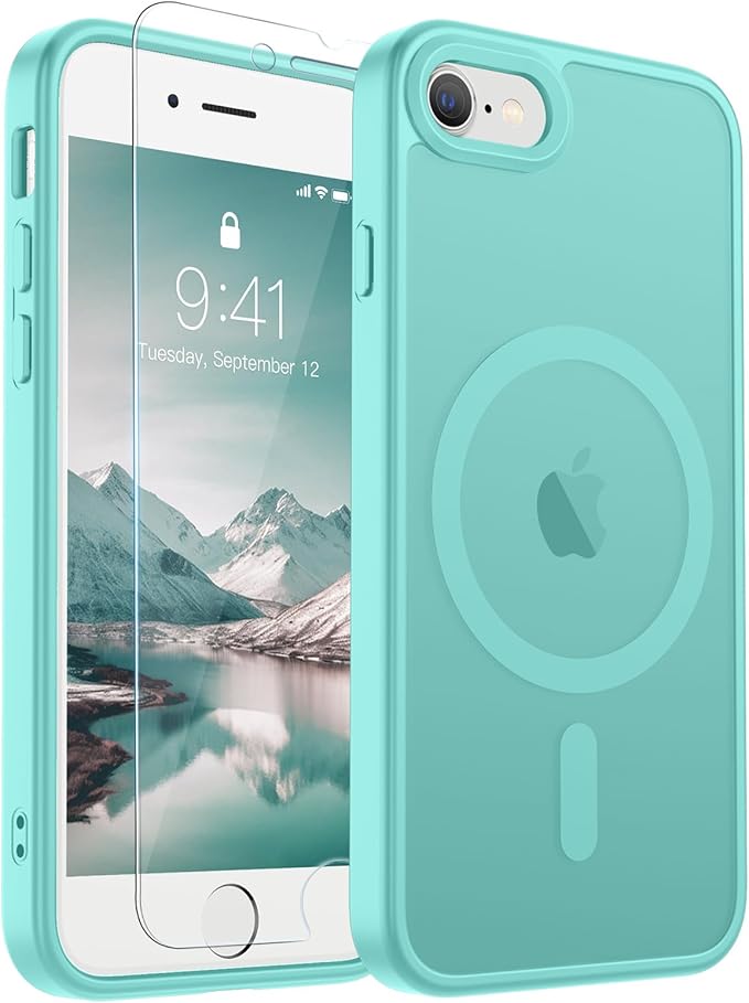 SUPFINE Magnetic for iPhone SE Case 2022 (3rd)/2020 (2nd), iPhone 8 Case (Compatible with MagSafe) (Military Grade Drop Protection) Slim Translucent Matte Phone Case,Blue Green