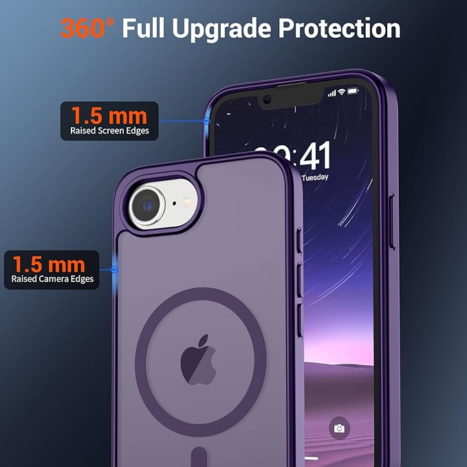 SUPFINE Magnetic for iPhone 17e Case/iPhone 16e Case 2025 (Compatible with MagSafe)(Military Grade Drop Protection) Slim Translucent Matte Shockproof with Anti-Fingerprint Phone Case,Dark Purple