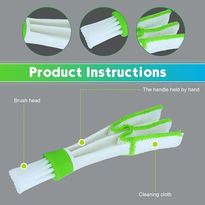 3 PCS Mini Duster for Car Air Vent, Dual-ended 3 Arm Microfiber & Soft Brush Head, Portable Washable Cleaning Tool, for Air Conditioning Vent & Fan & Keyboard & Blind (Green)