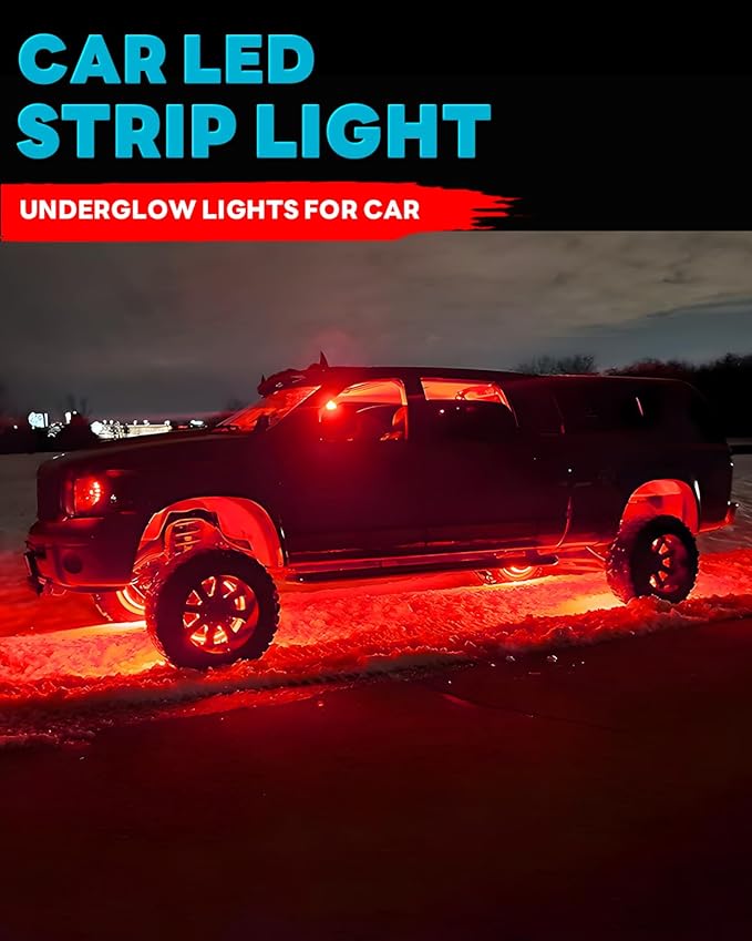 12V Led Light Strip Connectable 24Inch Red Led Strip Lights for Car Golf Cart Motorcycle Boat Cabinet Waterproof Led Light Strip,4Pack