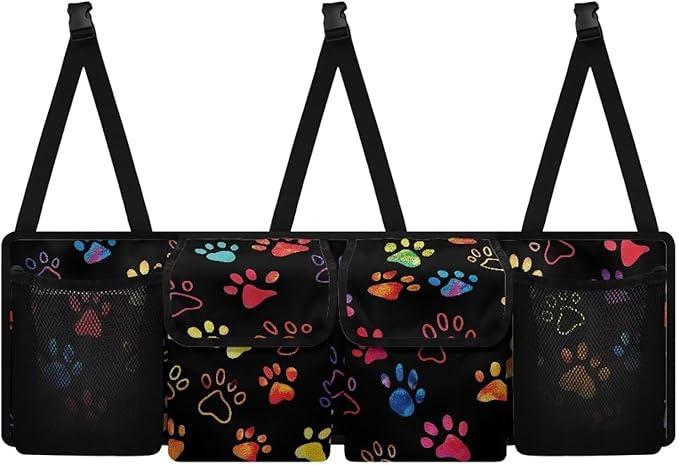Rainbow Dog Paw Print Car Trunk Organizer Trendy Back of Seat Car Organizer for SUV,Truck,Van Trunk Storage Bag Hanging Cargo Bag
