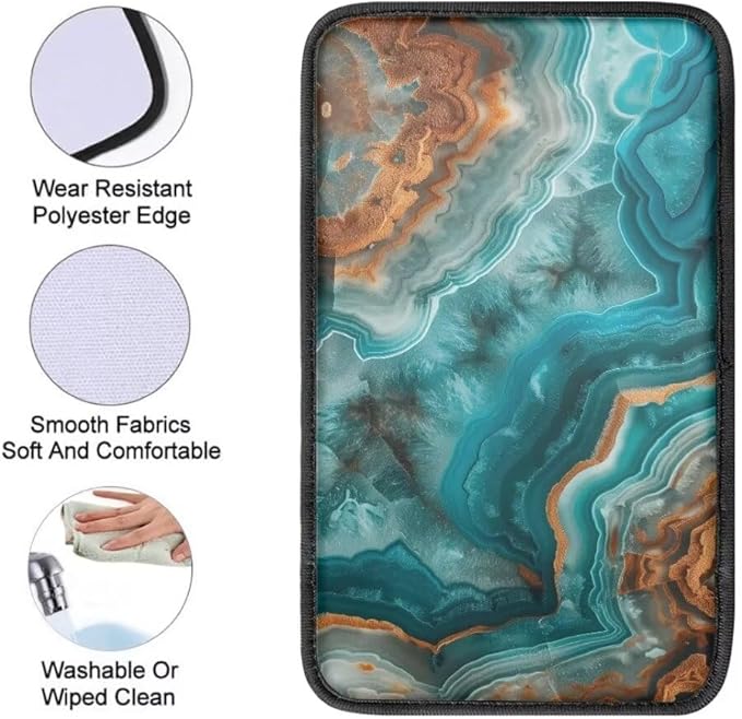 Coldinair Teal Marble Print Universal Car Center Console Pad Soft Armrest Protector Cover Fit for Most Vehicle,SUV,Truck,Car Interior Accessories Decor
