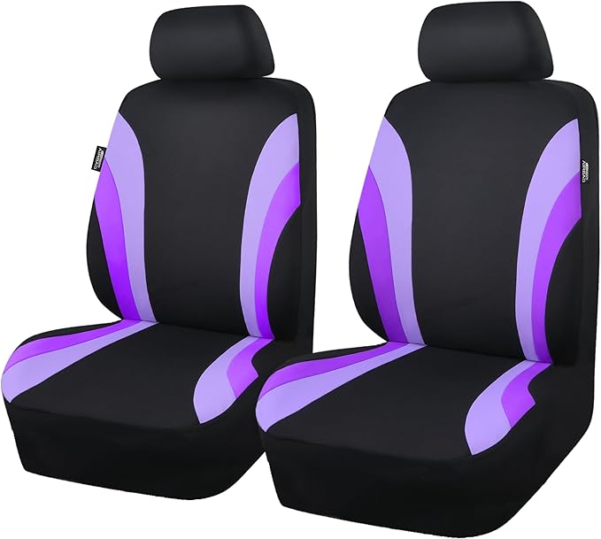 CAR PASS Line Rider Sporty Front Seat Covers,Purple Car Seat Covers Two Front Seats Only for Cute Women Girl, Airbag Compatible,Universal Fit Sedans,Cars,Vans,SUV,Truck(Black and Purple)