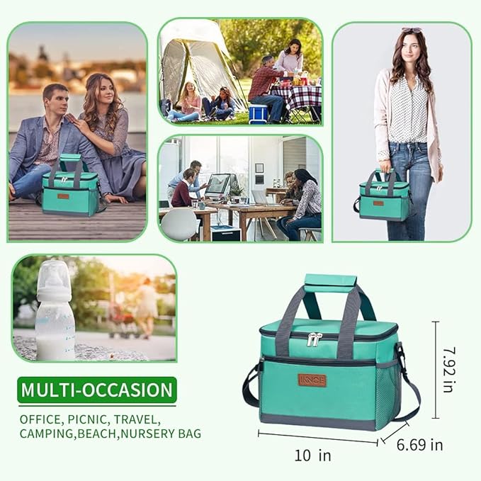 iknoe Insulated Lunch Bag, Foldable 8.5L Cooler Bag for Men & Women, Leakproof Thermal Design, Great for Office, Picnic, Travel, Lunch Box,Mint Green