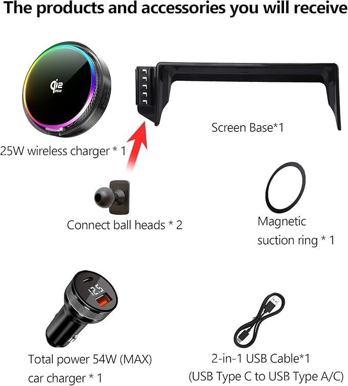 Qi2.2 25W Magnetic Car Mount Charger for Toyota Camry 2021 2022 2023 2024 Accessories, for Fast Charging Cell Phone Holder 7 Inch Screen Fixed Clip with Cooling Fan＆54W Fast Adapter