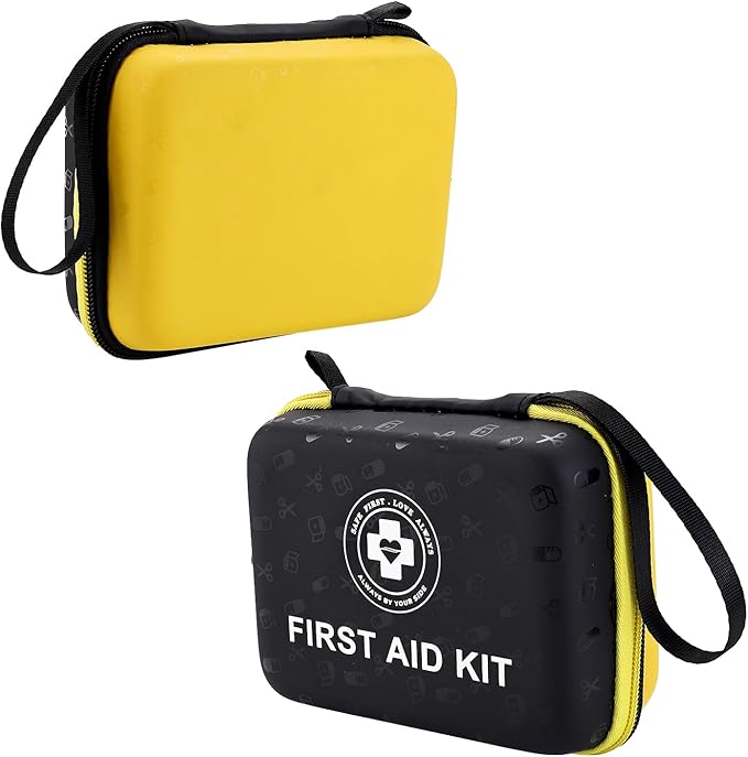 Small First Aid Kit - 165 Piece Dual-Color Emergency Medical Kit with Hard Shell & Fluorescent Exterior Coating, Emergency First Aid Kit for Home, Car, Travel, Hiking & Outdoor(Black/Yellow)