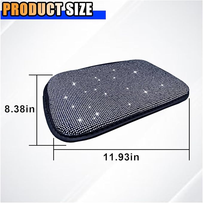 11.9''×8.4'' Bling Car Center Console Cover, Crystal Diamond Elbow Pillow Car Armrest Seat Box Cover, Soft Arm Rest Protective Cushion Pad for Women Girls, Auto Interior Decor for Car SUV (White)