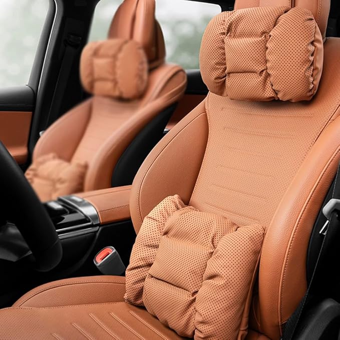 Neck Pillow Automotive Seat Cushions for Mercedes Benz C-Class Sedan W206 W205 W204 W203 W202 CL203 Sedan Saloon, Relieving Neck Stiffness Sciatica Relief Car Headrest Lumbar Pillow,Brown
