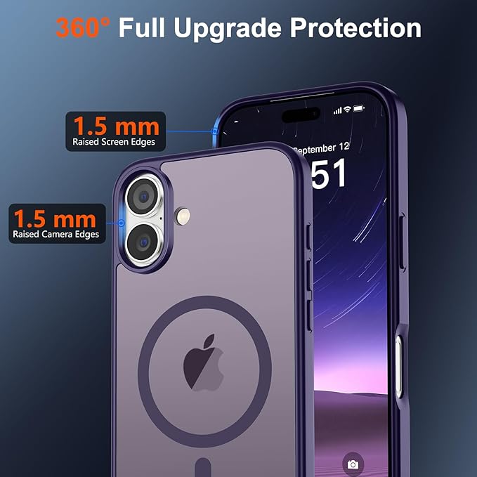 SUPFINE Magnetic for iPhone 17 Case (Compatible with MagSafe)(Military Grade Drop Protection) Translucent Matte Shockproof with Anti-Fingerprint Phone Cover,Dark Purple