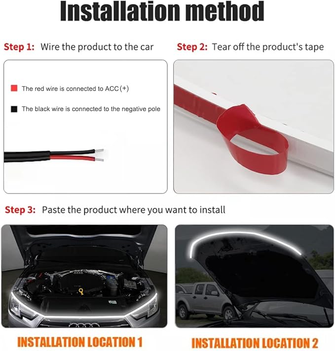 TEKSHINNY Dynamic Car Hood Light Strip, 59/71/79 Inches Flexible Exterior LED Strip Lights Waterproof Car Led Hood Light Daytime Running Light Strip for Cars, Trucks (White)
