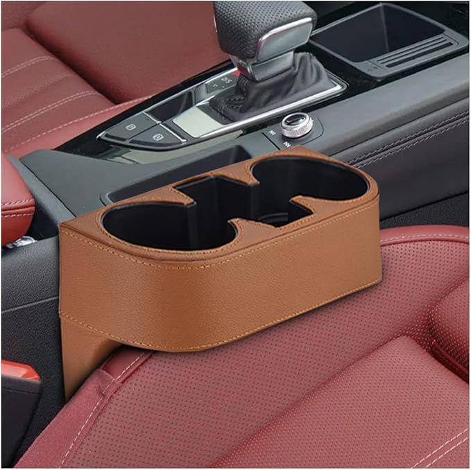 ZIMISI Car Cup Holder, PU Leather Auto Front Console Gap Filler Organizer, Multifunctional Cup Drink Holder, Car Seat Gap Filler Storage Box, Coin Bucket, Cell Mobile Phone Holder (Brown)