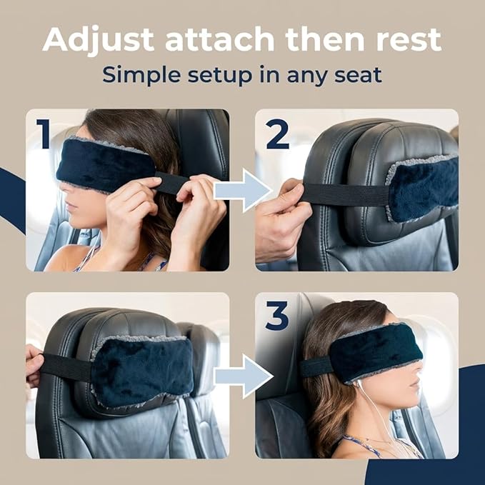 Travel Pillow Alternative Stops Bobbing | Airplane Head Straps and Car Support Band | Great on Travel Upright | Super Comfy Neck Support | Small & Compact