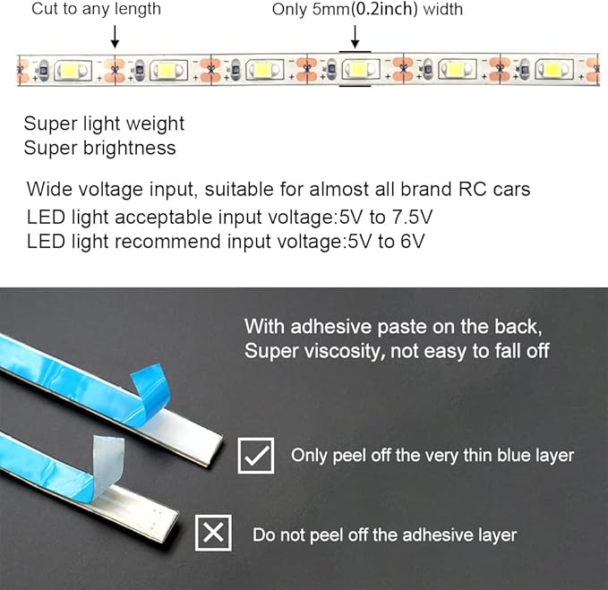 Waterproof LED Light Strips for RC Cars Trucks Airplanes Boats Drones Fixed Wing AR Wing Model Underglow Light (Blue)