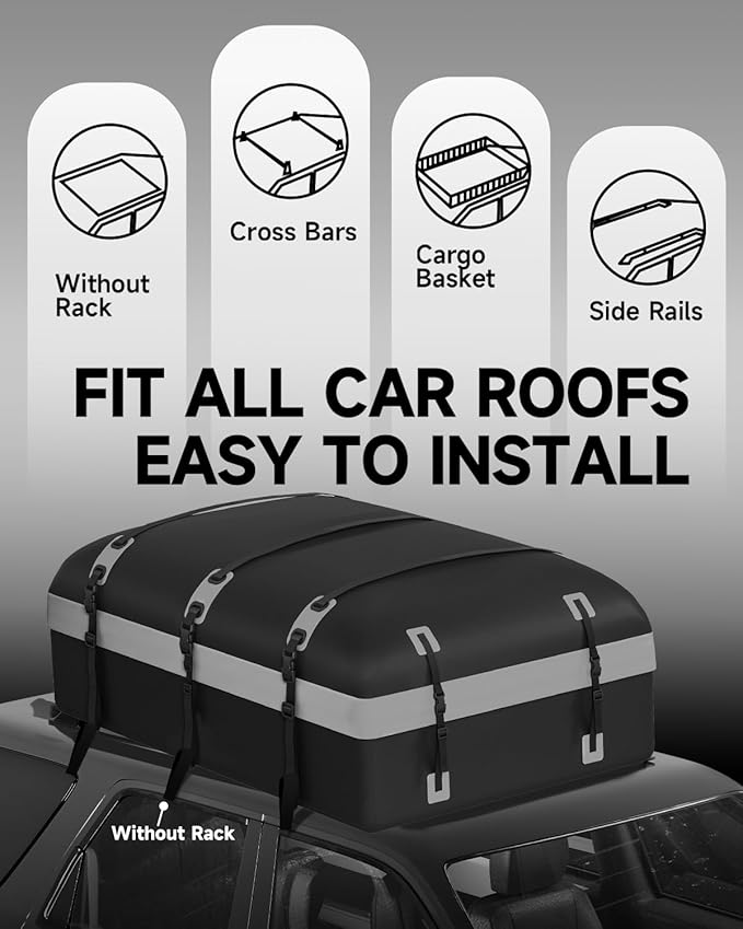 Car Rooftop Cargo Carrier Bag 30 Cubic Feet, Soft-Shell Luggage Cargo Bag Waterproof Bag, Include 2 Reinforced Straps, 6 Door Hooks, Anti-Slip Mat, Luggage Lock