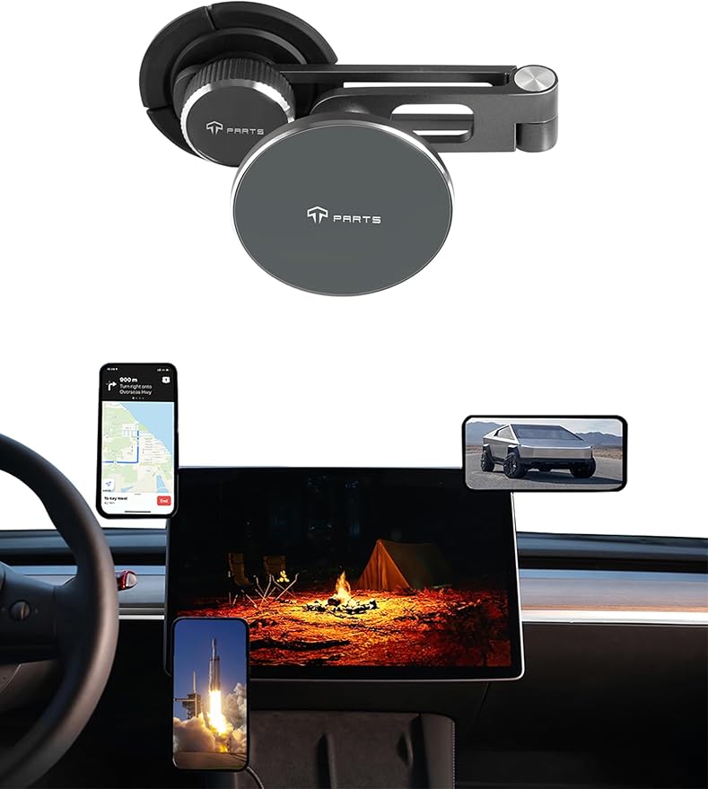 TPARTS Foldable Magnetic Car Cellphone Mount, Hidden Design for Tesla Model 3/Y/X/S, Compatible with iPhone 16, 15, 14, 13, 12, Mag Safe Cases