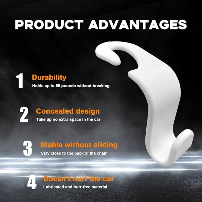 4PCS Car Seat Headrest Hook, Auto Back Seat Hanging Storage Organizer, Vehicle Seatback Hanger Holder for Purse Handbag Coat Umbrella, Universal Interior Car Accessories (White)