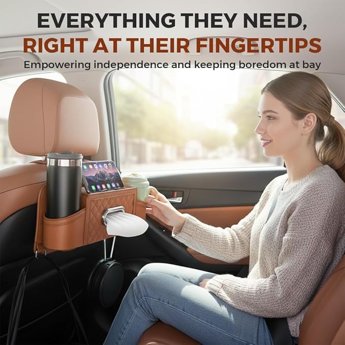 3-in-1 Car Backseat Organizer with Cup Holder Tissue Box and Hooks, Multifunctional Car Seat Back Storage Box, Car Headrest Backseat Organizer for Travel SUV Sedan Truck Car Accessories (Black)