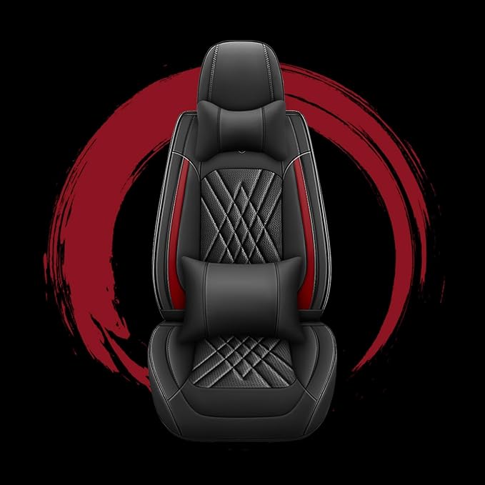 Car Seat Covers Compatible with Toyota Camry 2012-2026 Durable Waterproof Automotive Seat Covers Stretchable, Airbag Compatibility, Premium Nappa Leather(Black Red, 2 Pcs Front with Pillow)