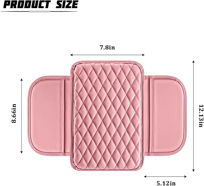 Car Armrest Cushion Pad, Leather Vehicle Center Console Cover with 2 Storage Bags, Non-Slip Automotive Interior Arm Rest Seat Box Cover Accessories, Universal for SUV RV Sedan (Pink)