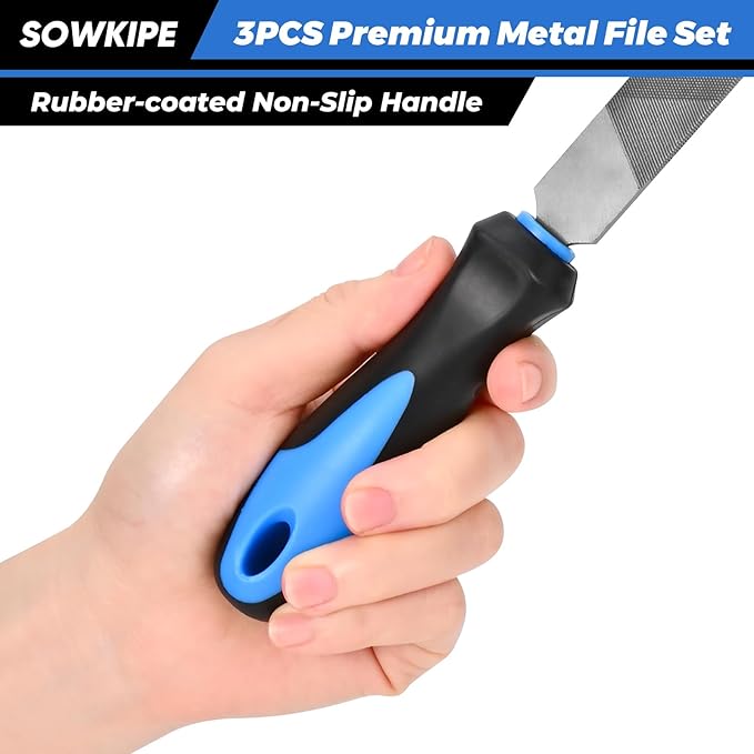 SOWKIPE 3-Piece Metal File Set, Premium High-Carbon Steel Files, 8 Inches, Includes Flat, Round, and Half-Round, Perfect for Metal, Wood, and More