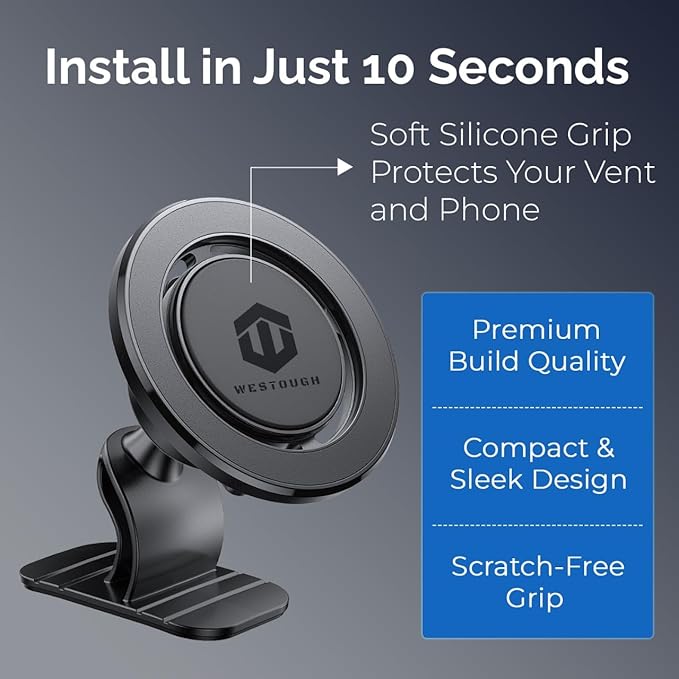 MagSafe Car Mount, Magnetic Car Phone Holder for Vent & Dashboard, 360° Rotating Magnetic Phone Mount for Car Compatible with iPhone 16/15/14/13/12 Pro Max & Android, Military Grade