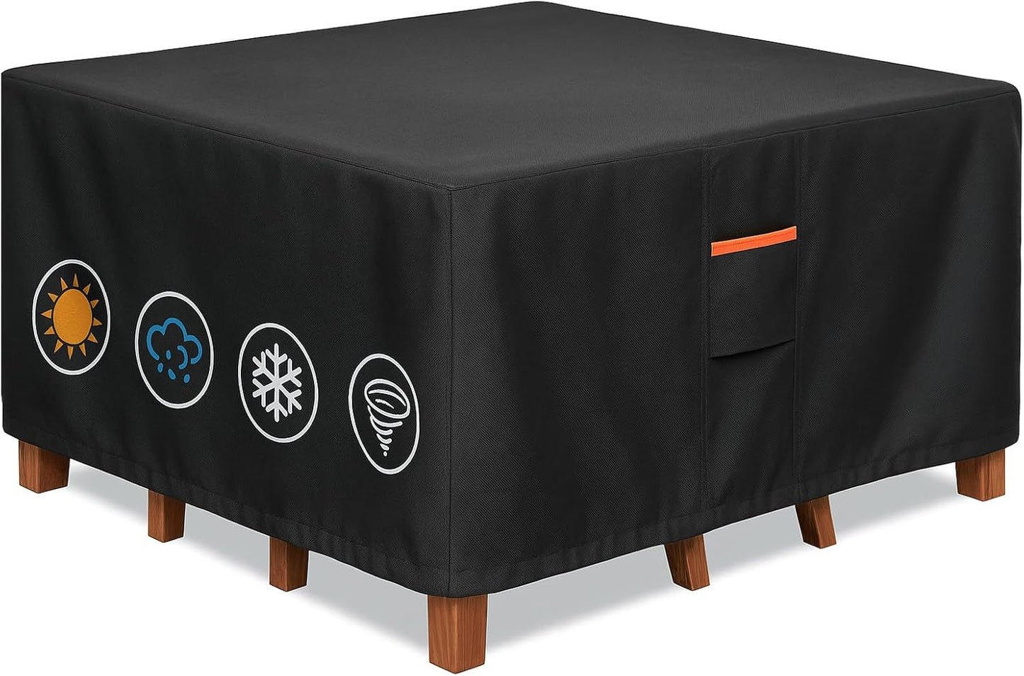 Outdoor Waterproof Furniture Cover, 106W x 106L x 28H inches Heavy Duty 600D Square Table and Chair Set Protection, Black