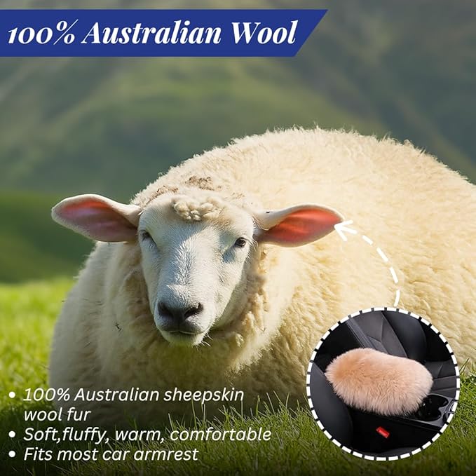 Andalus Brands Pure Australian Sheepskin Fluffy Car Center Console Cover, Luxurious Non-Shedding Furry Arm Rest Cover for Car, Versatile for All Seasons, Camel Brown - (11.47" X 6.3")