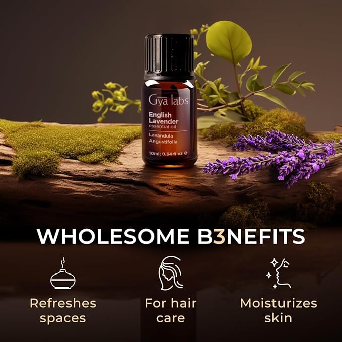 100% Pure English Lavender Essential Oil - 0.34 Fl Oz - English Lavender Oil for Hair, Skin, Diffuser, Aromatherapy & DIY Candle Making Scent