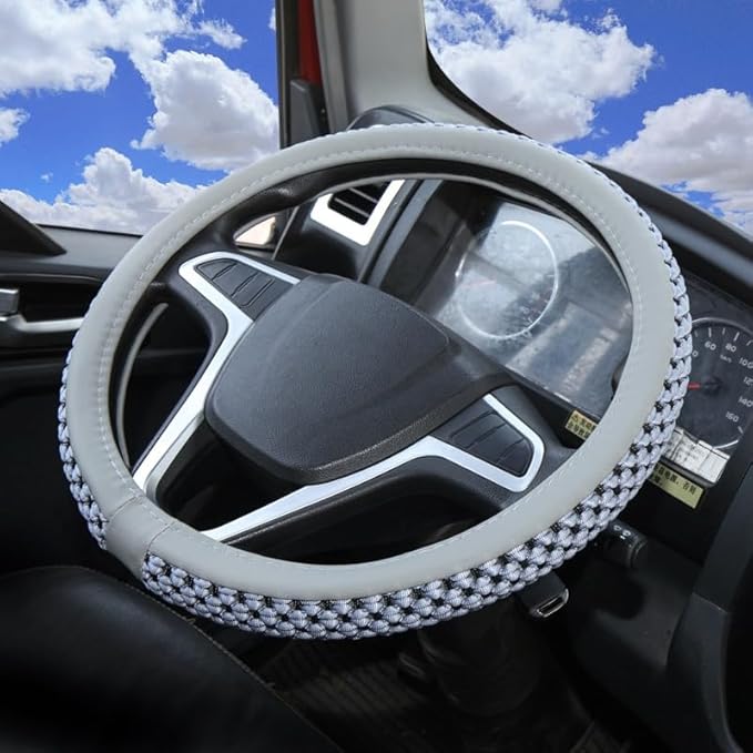 Size 16-20 Inch Ice Silk Ventilation Multi-Style Comfy Grip Steering Wheel Cover for Truck, Bus, Big Rig Trucker,SUV， Anti-Slip Design 16-20 Inch (Gray, 19)