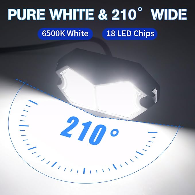 Led Rock Lights White 4 Pods 18LEDs 210 Degree Wide Angle IP68 Waterproof Aluminum Housing Underglow Underbody Lights 12v 24V for Truck UTV ATV Camper (4 Pods)