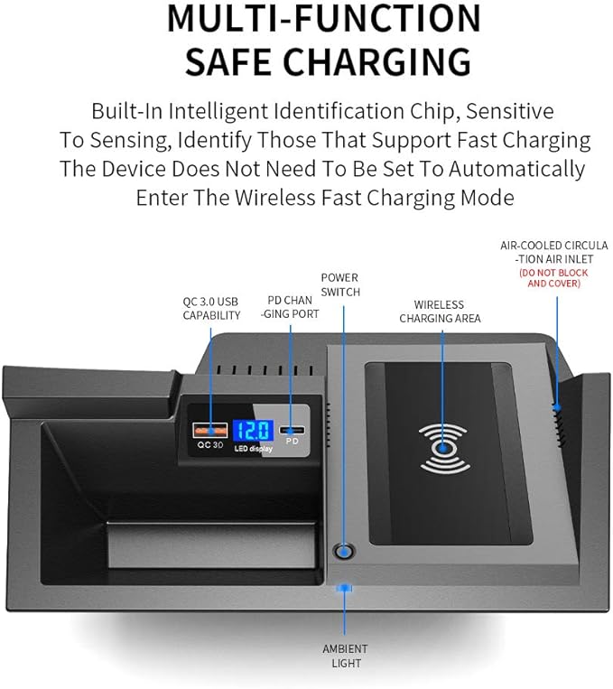 CX-5 Wireless Charger Custom fit for Mazda CX5 2017-2025,15W Qi Fast Charging Central Control Storage with USB Port QC 3.0 36W Individual Control Wireless Charging Station