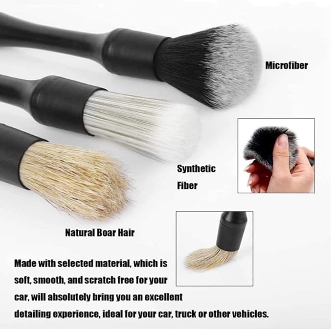 3 in 1 Car Detail Brush Set Wheel Tire Rim Spoke Grill Engine Bay Cleaning Tool for Cleaning Wheels, Interior, Exterior, Leather Accessory