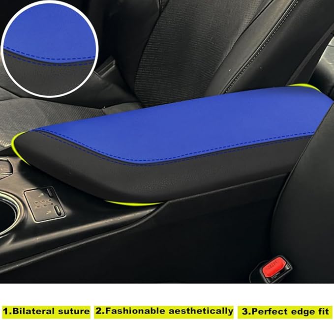 Blazeray Car Center Console Armrest Cover for Toyota Camry 2018-2023 Interior Accessories Leather Anti-Scratch Elbow Arm Rest Cover Cushion Pad Protector Saver (Black with Blue Leather)
