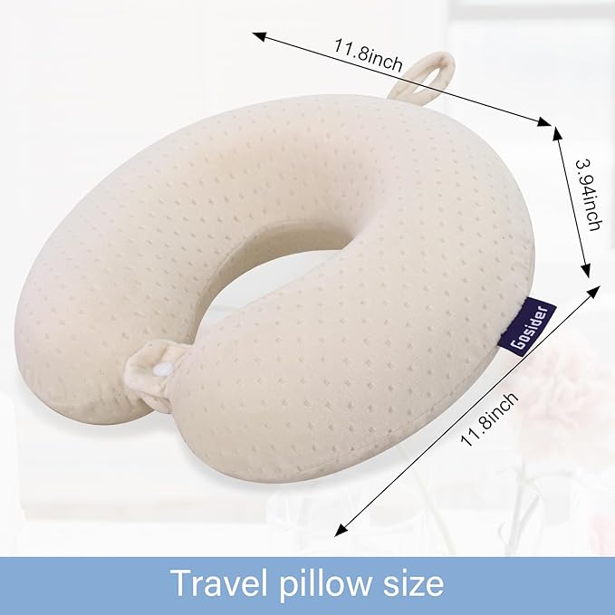 Memory Foam Neck Pillow Comfortable Travel Neck Pillow Neck and Head Support Lightweight Portable Airplane Travel Pillow for Sleeping, Traveling,Car, Train, Bus and Home Use Beige
