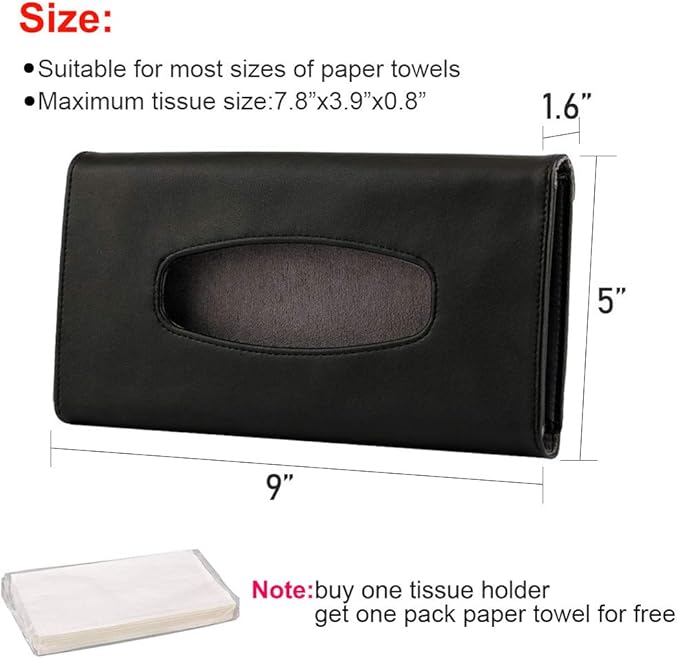 Fredysu Car Visor Tissue Holder, Sun Visor Napkin Holder Backseat Tissue Case, Premium Car Tissue Box for car, Vehicle (Black)