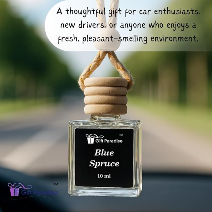 Blue Spruce Car Air Freshener – Set of 3 (10 ml Each) | Velvet gift bag Hanging Diffuser for Car, Closet & Office | Fresh Pine Forest Aroma, Handmade Long-Lasting Fragrance by Gift Paradise