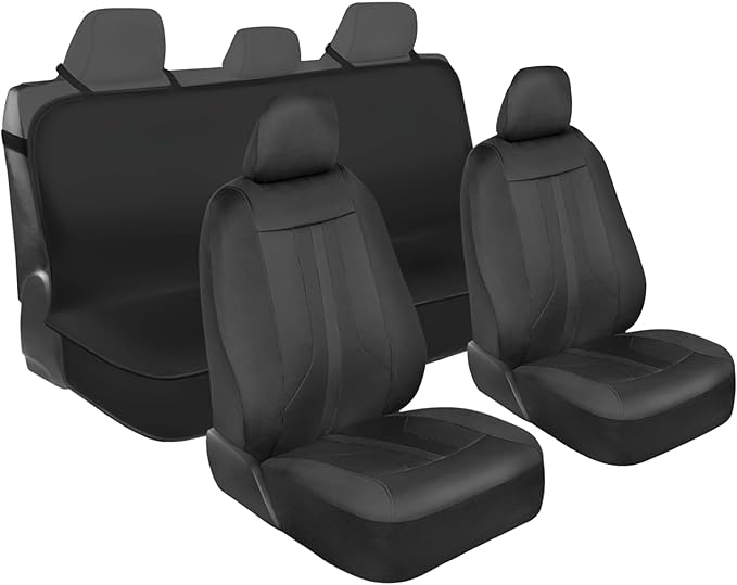 Motor Trend Front & Rear Car Seat Covers Full Set - Black Cloth Bucket Seat Covers for Front Seats + Waterproof Rear Split Bench Cover – Universal Fit for Car Truck SUV Van Interior Protection