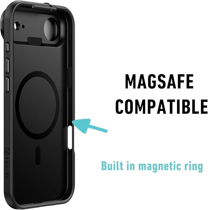 Spy-Fy iPhone 17 Air Privacy Case | Front and Rear Camera Covers | MagSafe iPhone Case with Lens Protection | Camera Blocker for Privacy and Safety | Slim Shockproof Phone Cover 6,6-inch Black
