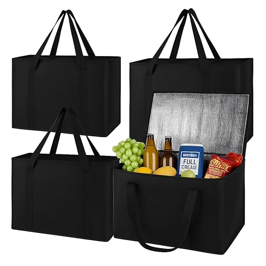 musbus 4-Pack insulated trunk organizer car cooler bag Food Insulated Grocery shopping bags, Black, reusable,zipper,foldable,tote,cold,for adult,for foodland,