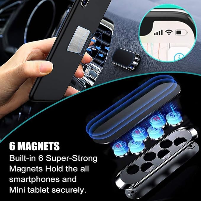 SALEX Flat Magnetic Phone Mounts 4 Pack. Black Cell Phone Holder for Car Dashboard, Wall, Truck. Universal Stick on iPad Wall Magnet Mount Kit for Tablets, Smartphones. Magnetic Phone Mount for iPhone