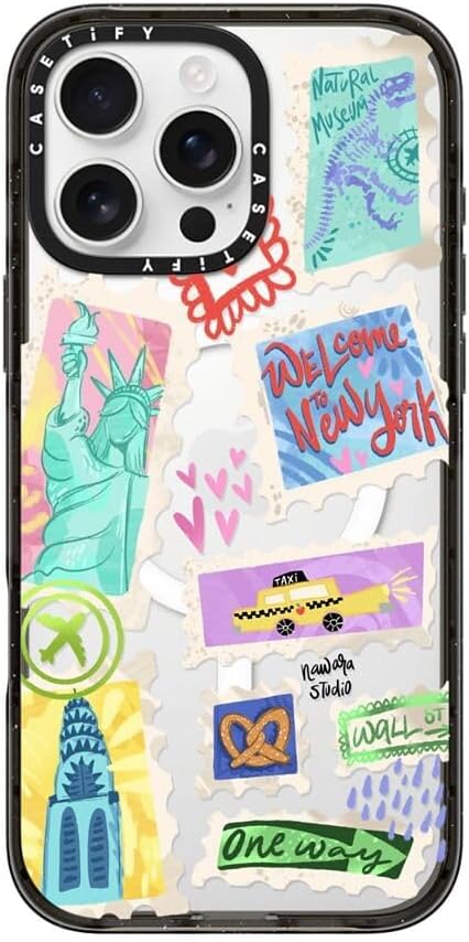 CASETiFY Impact iPhone 16 Pro Max Case [Slim/Compatible with Magsafe / 8.2 ft. 4X Military Grade Drop Protection] - Welcome to New York - Clear Black