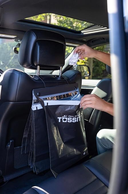 Tossits Recycled Disposable Car Trash Bags – Leakproof, Smell Proof Hanging Garbage Bags for Car, Truck, SUV, RV & Vehicle – Black, 7 Count Disposable Automotive Trash Bags