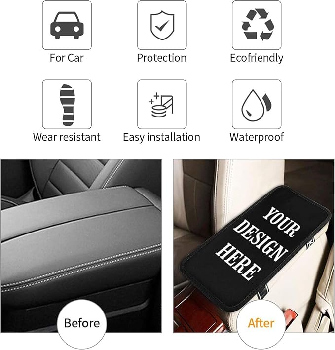 Custom Car Armrest Cushion Add Your Text Image Photo Logo Custom Personalise Auto Center Console Armrest Pad Cushion Universal Deco Pad Center Console Cover for Car Seat Handrail Box
