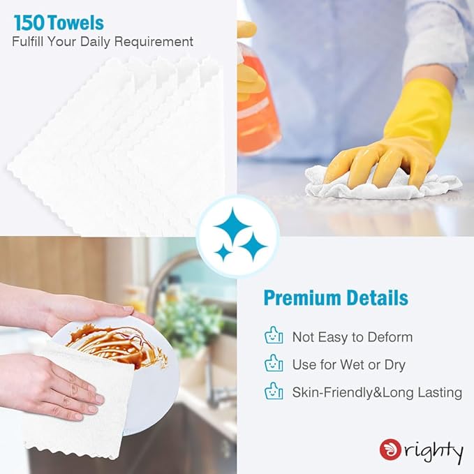 Orighty Cleaning Cloths Bulk, 150 Pack Shop Rags Reusable, Multi-Purpose Shop Towels for Cars, Microfiber Cleaning Rags for Automotive, Mechanic, Kitchen, Lint Free Towels 11.5’’ x 11.5’’, White