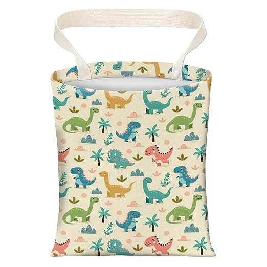 Cute Car Trash Can, Hanging Canvas Car Back Seat Organizer and Storage Bag, Funny Car Trash Bag For Travelling, Outdoor Cute Colorful Cartoon Dinosaur
