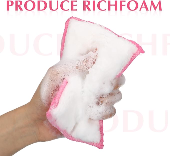 Mudder 12 Pcs Car Interior Scrubbing Sponge 5'' x 3'' Fiber Car Wax Applicator pad Household Cleaning Sponges for Leather Seat Couch Cleaning (Pink White)