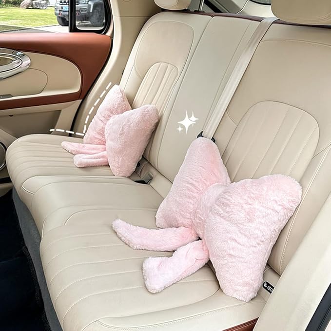 LYFJMUS 4 Pack Plush Bow Car Headrest Pillow and Lumbar Support Pillow Soft Butterfly Car Neck Pillows for Driving Cars Decor (Pink)